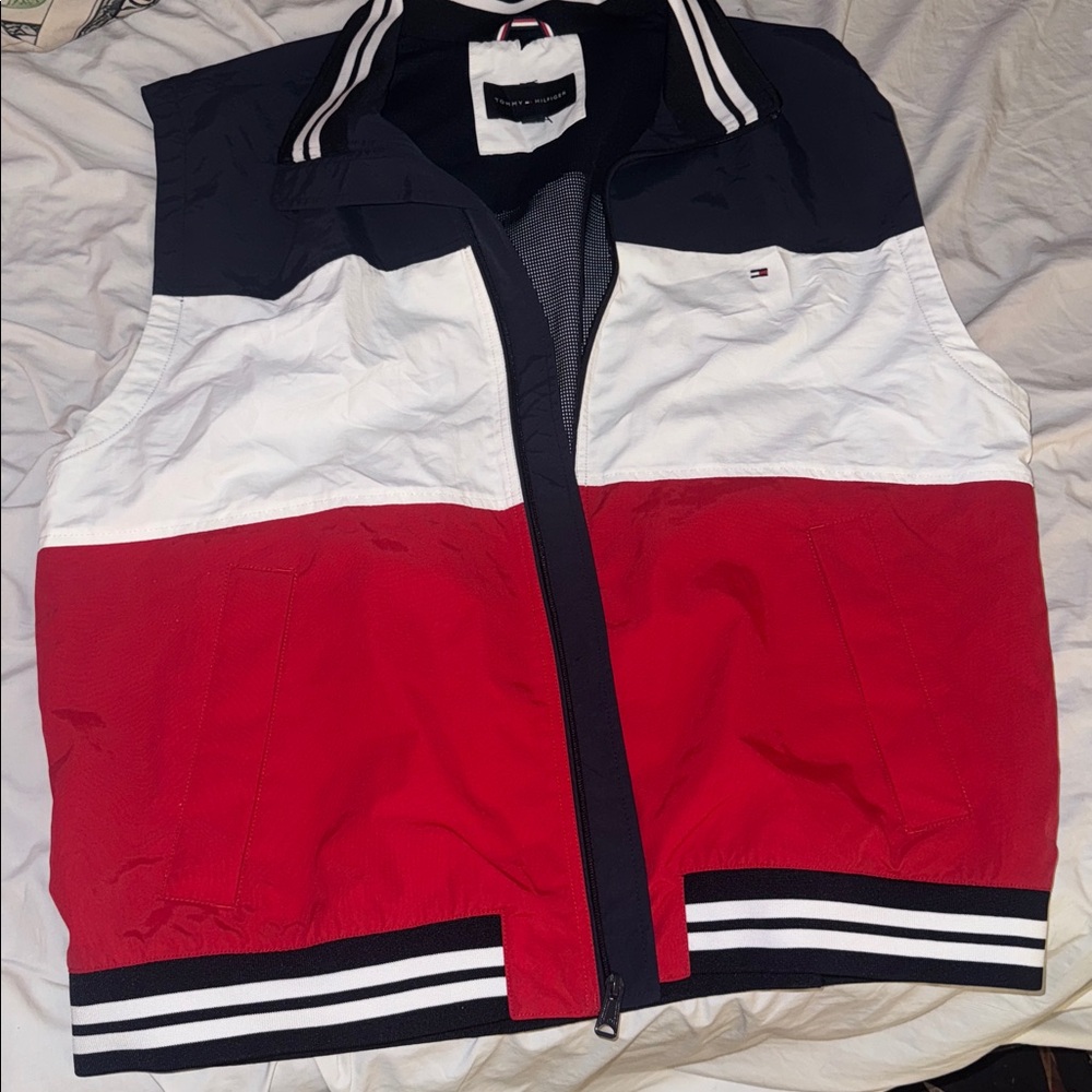 Vintage Tommy Hilfiger men's red regatta flag fleece vest XXL